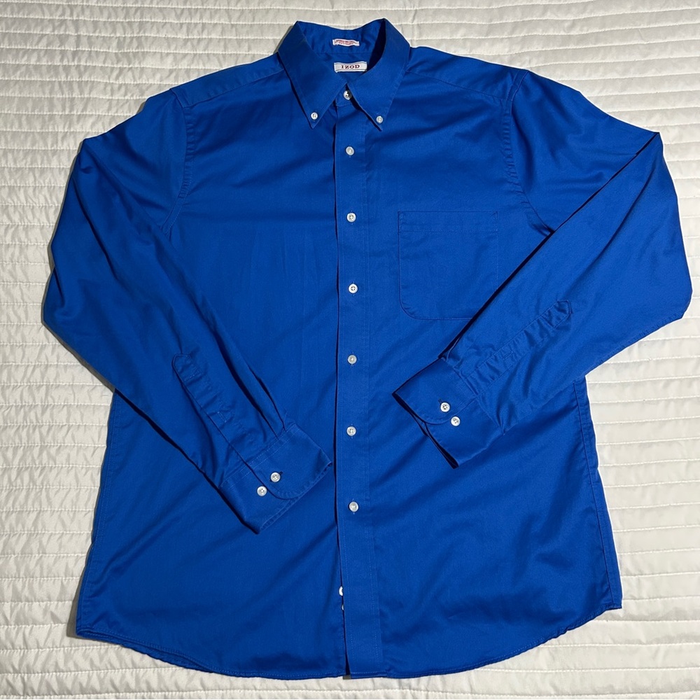 IZOD Button Down Dress Shirt Men's Long Sleeve Slim 16x34/35 Wrinkle Free Twill